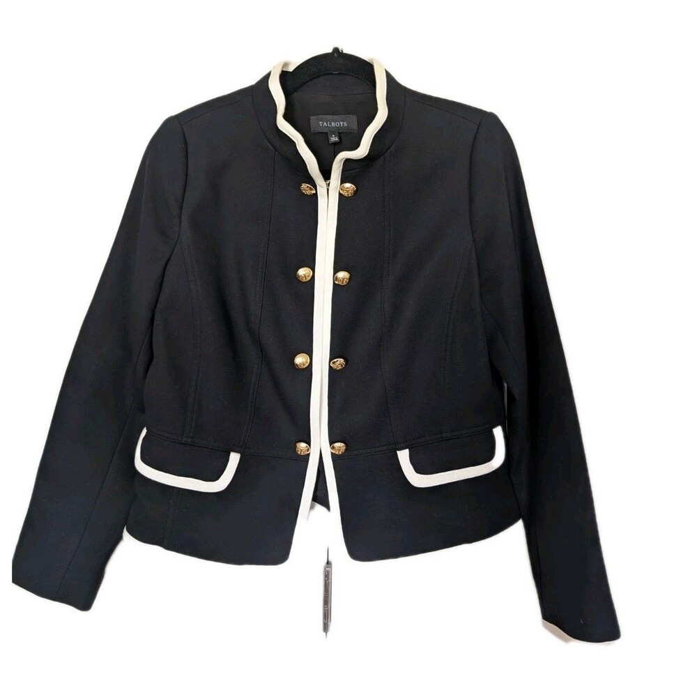Talbots Blazer Navy White Piping Nautical sz 8